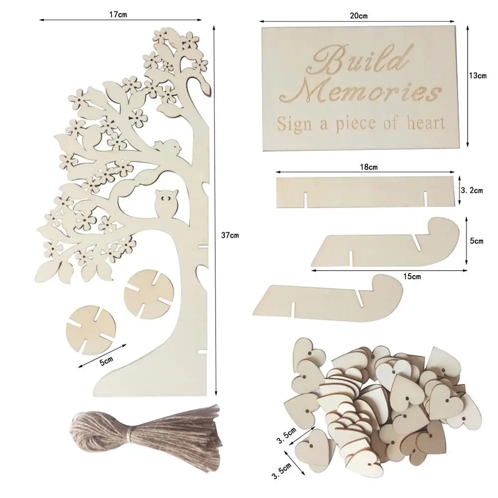 Деревянный кулон в форме сердца Висячие дерево гость книга форма Свадебный Гость