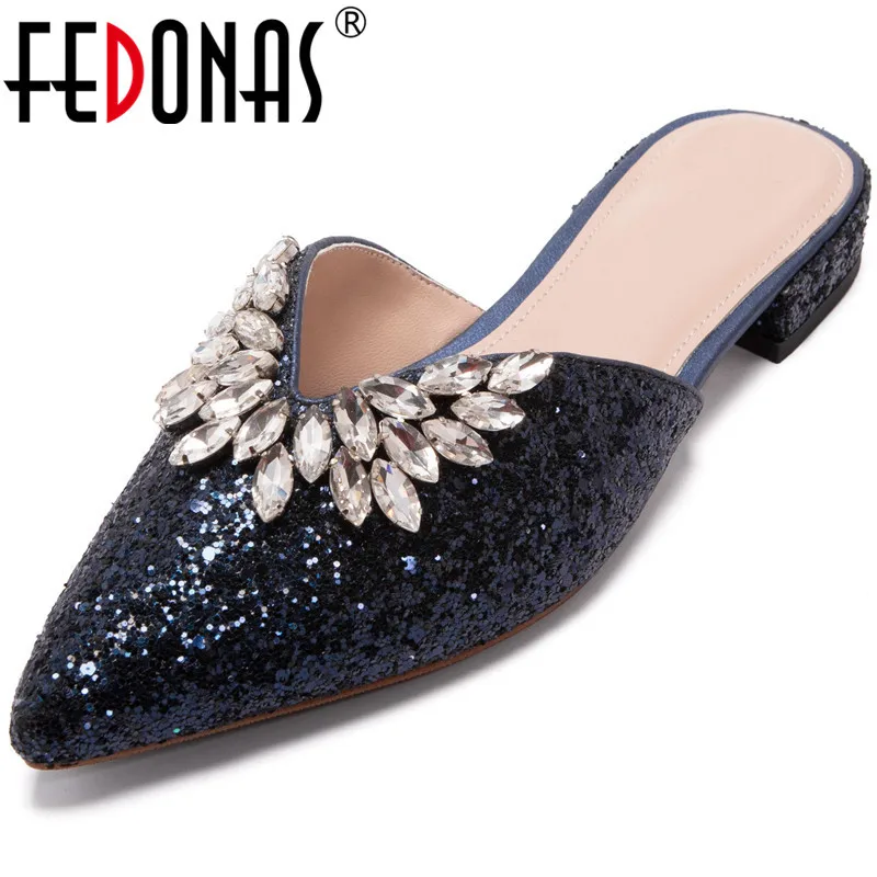 FEDONAS/модные женские блестящие сандалии Повседневная обувь на квадратном каблуке