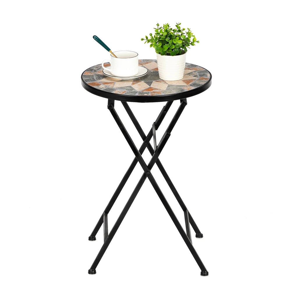 

Foldable 20 Inche High Installation-Free Outdoor Mosaic Table Courtyard Garden Side Table Ceramic Inlaid Star Pattern [US-Stock]