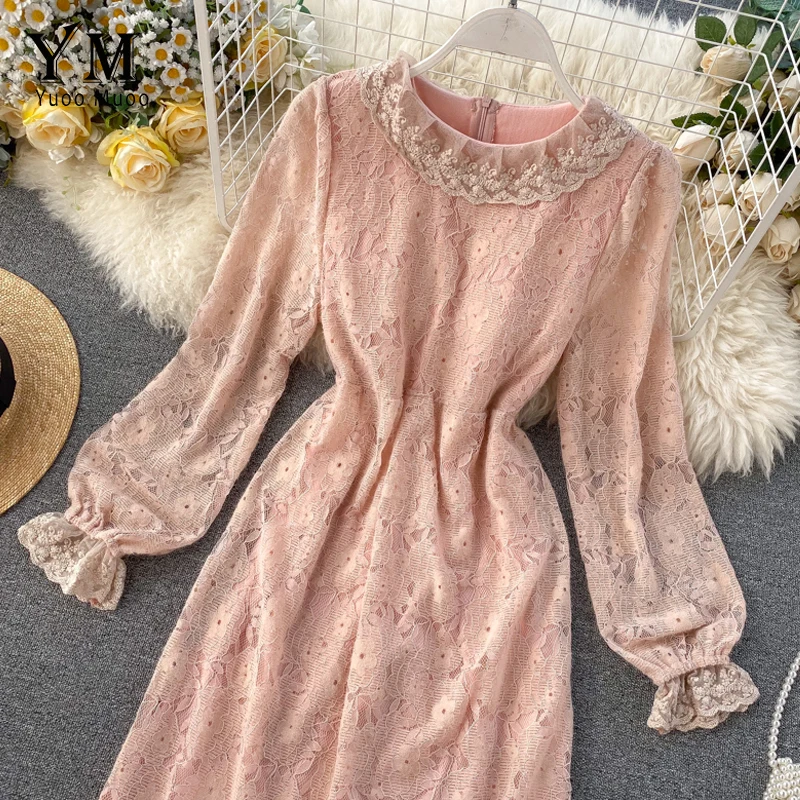 YuooMuoo осенне-зимнее женское бархатное кружевное платье корейская мода с отложным