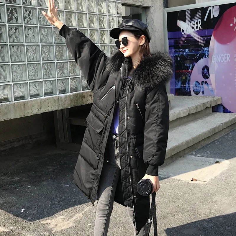 Женский пуховик с большим меховым воротником длинный толстый теплый тонкий