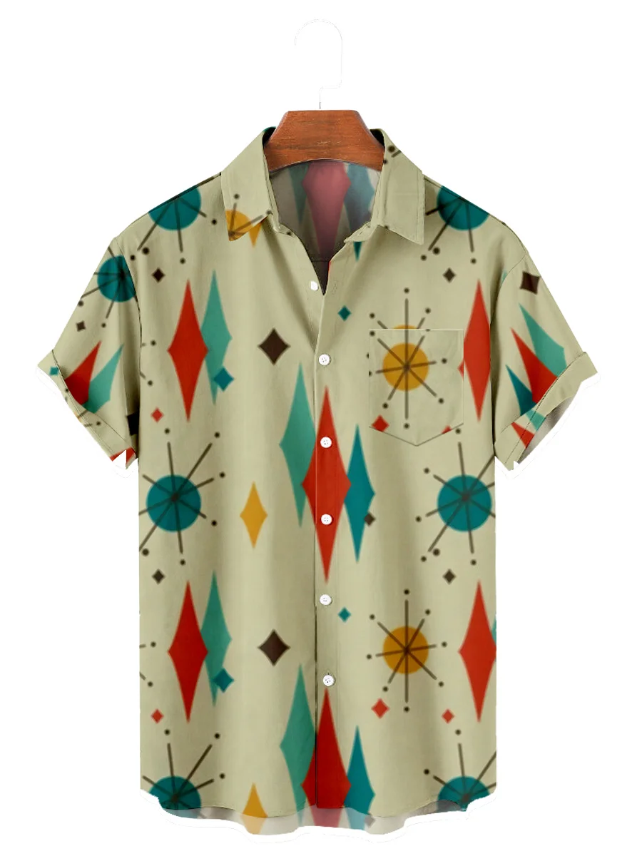 

2021 Men's Short Sleeve Lapel Shirt Large Size Paisley Chart 3D Printed Men's Shirt with Pockets