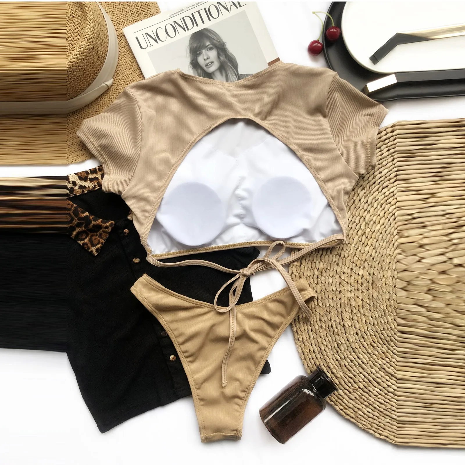 

Women's Fashion Sexy Solid Color Backless Lace-up Split Bikini Swimsuit High Waist Bikini Push Up Swimwear Tankini Swimsuits