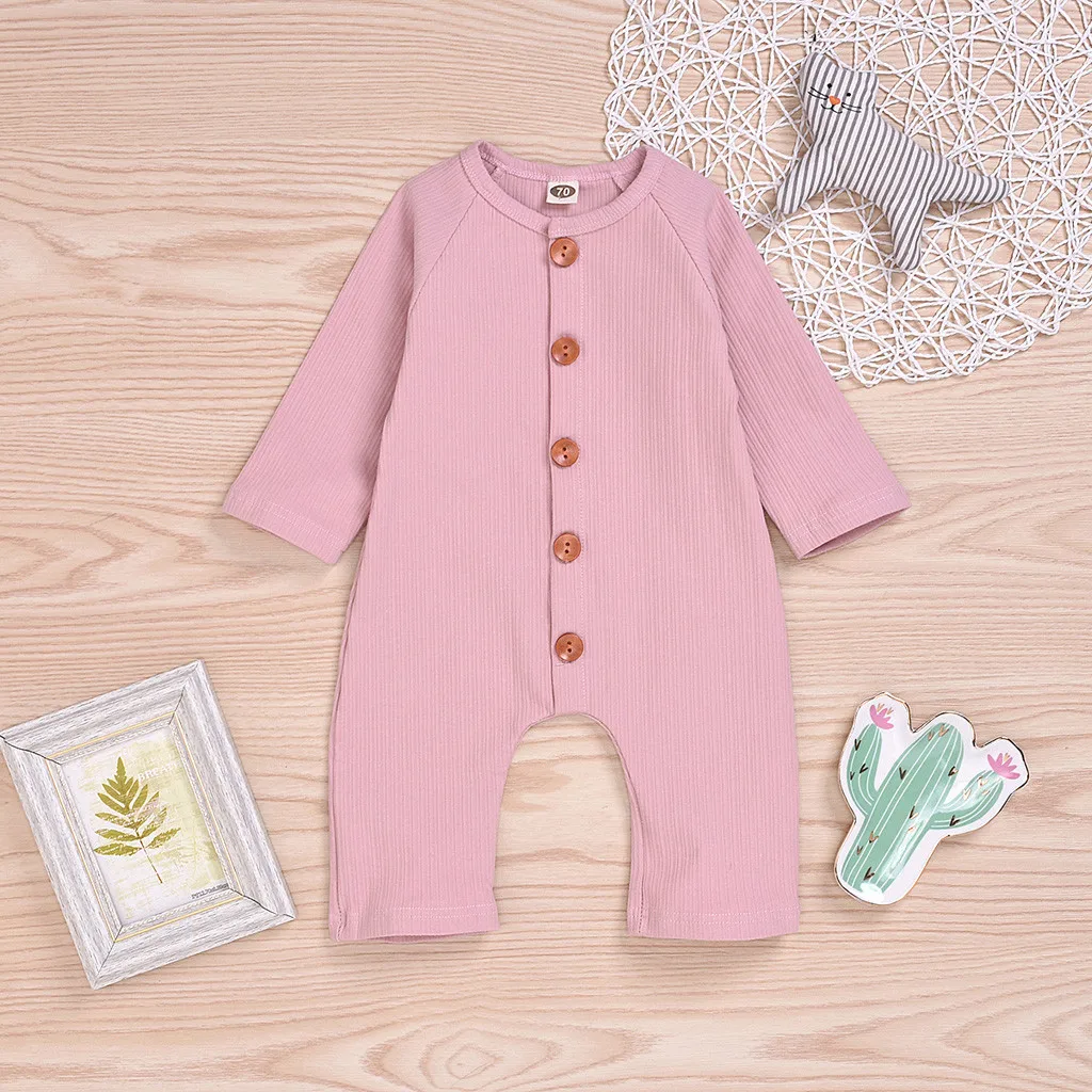 Детский комбинезон для новорожденных мальчиков и девочек Однотонный с длинными