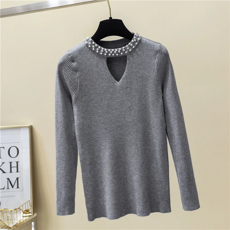 Женский осенне-весенний вязаный свитер с круглым вырезом и длинными рукавами |