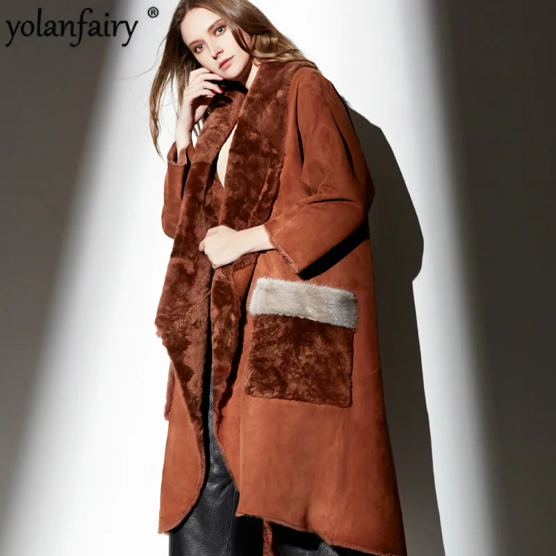 Женское двухстороннее меховое пальто YOLANFAIRY из 100% натуральной шерсти зимние
