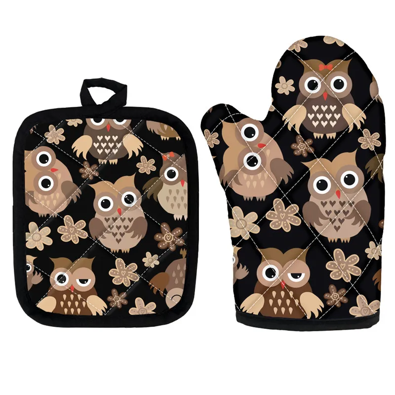 

Kitchen Gloves Baking Anti-Hot Gloves Pad Lovely Cartoon Owl Prints Oven Dining BBQ Kitchen Heat Insulation Mat Wholesale
