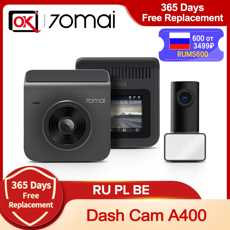 70mai A400 1440P Quad HD + 145 ° Поле зрения через двухканальный сигнал запись в течение 24