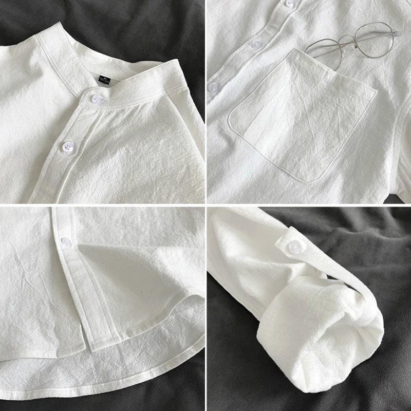 

Men Cotton Shirt Autumn Casual Long Sleeve Shirts Plus Size Korean Shirts Male M-5xl Solid Vintage 3 Colors Blouse Streetwear