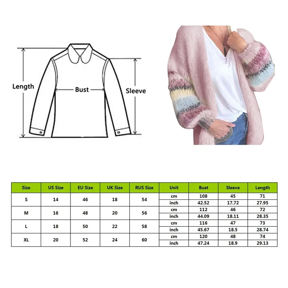 

Mohair Cardigan Womens Sweaters Candy Color Sweater Knit Cardigan Coat Striped Long Lantern Sleeve Mohair Sweater Autumn