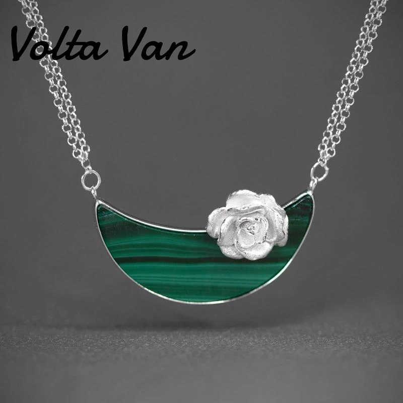 

Volta Van Vintage Pendant Necklaces 925 Sterling Silver 2022 New Malachite Elegant Moon Flower Concise Women Silver Necklace