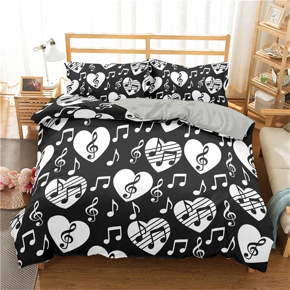 

3D Bedding Sets Love Heart Duvet/Quilt Cover Music Note Comforter Cover Pillowcase King Queen Full Size Home Textiles 2/3pcs