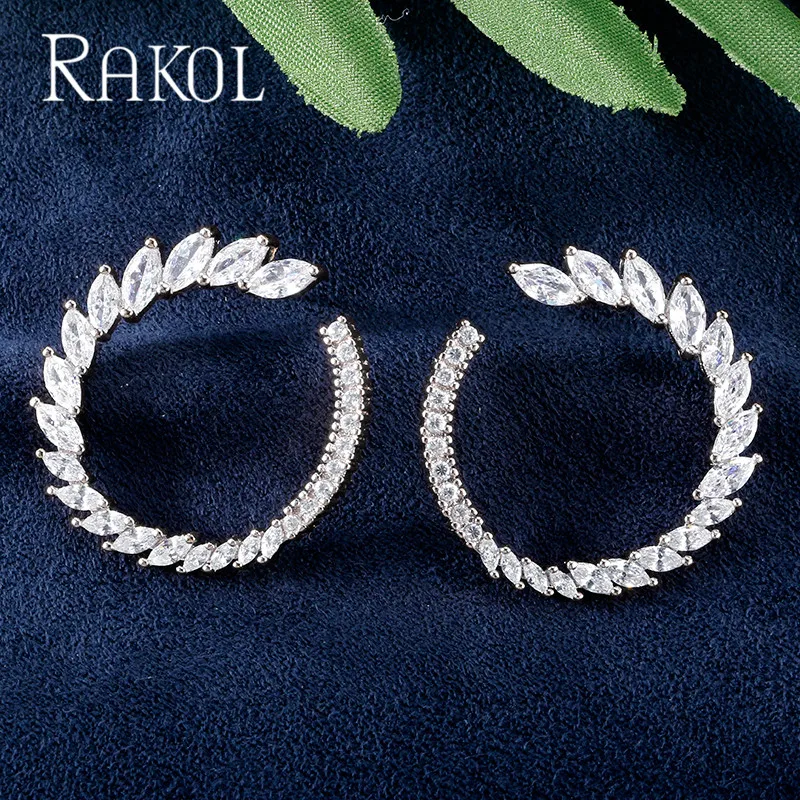 Новые модные брендовые серьги RAKOL, прозрачные круглые серьги с цирконием кубической огранки для женщин в форме листа, CZ ювелирное изделие, подарок