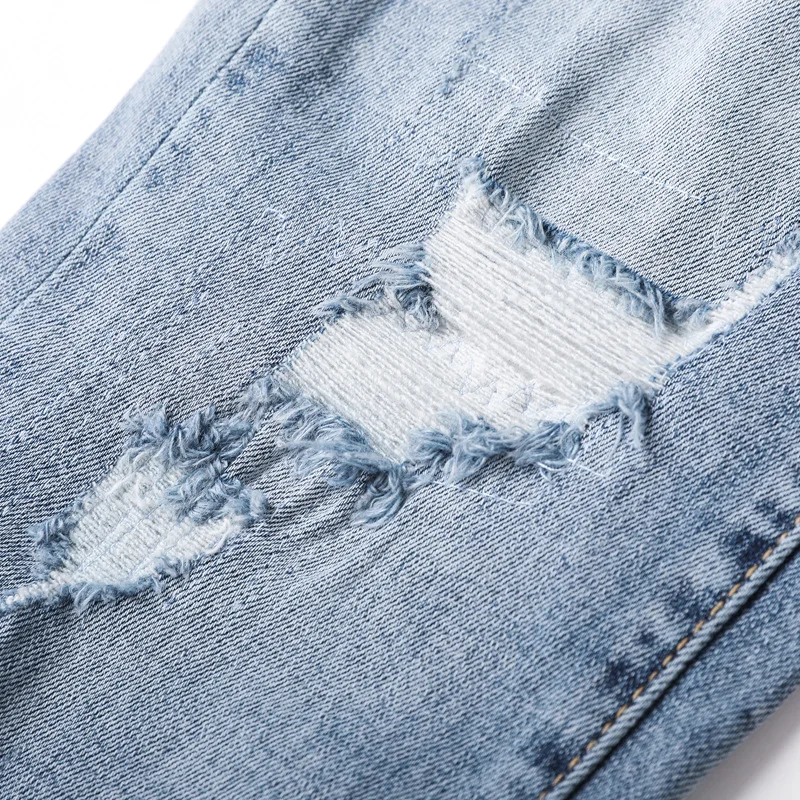 

Luren Spring and Summer New Fashion Handsome Boy Fashion Brand Jeans Men's Slim Elastic Feet Ripped Embroidery Trend
