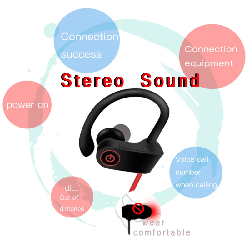 U8 Bluetooth Neckband Earphones 4.1 IPX7 Waterproof Battery Earbuds for Sports Gaming with Mic | Электроника