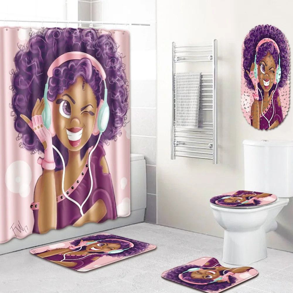 Set African Sexy Black 5pcs Girl Pattern Shower Curtains For Bathroom Creative Design Toilet Cover Bath Mat Curtain - купить по