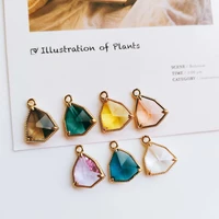 glass mixed color triangle eardrop alloy necklace earring accessories charms pendant jewelry making diy handmade material 4pcs
