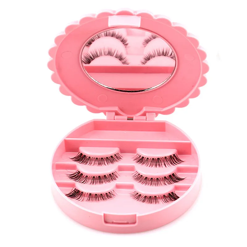 

Magnetic False Eyelashes Storage Box Pink Empty Eyelashes Storage Case with Makeup Mirror Portable Dustproof Travel Holder Box