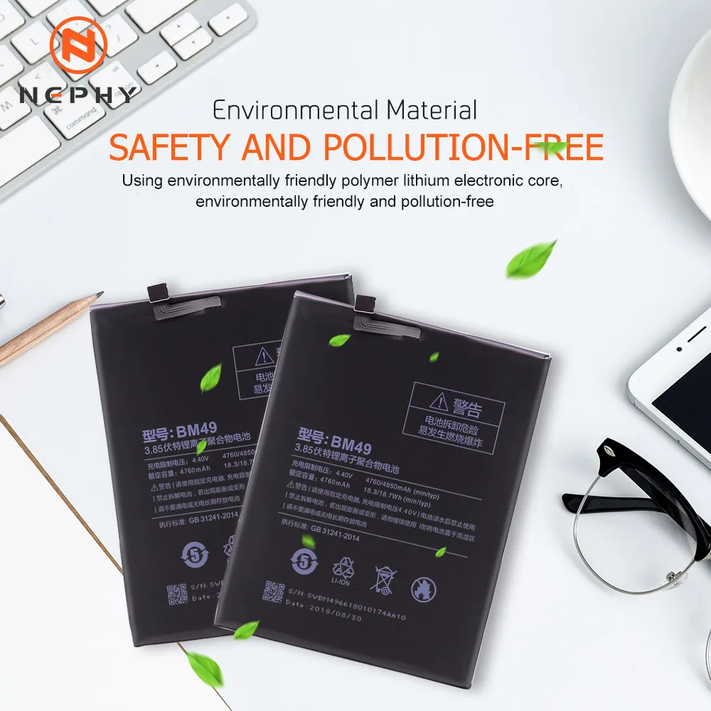 Nephy Original Battery BM49 For Xiaomi Mi Max MiMax 4850mAh de Mobile Phone Replacement Accumulator Free Tools In Stock Tracking | Мобильные