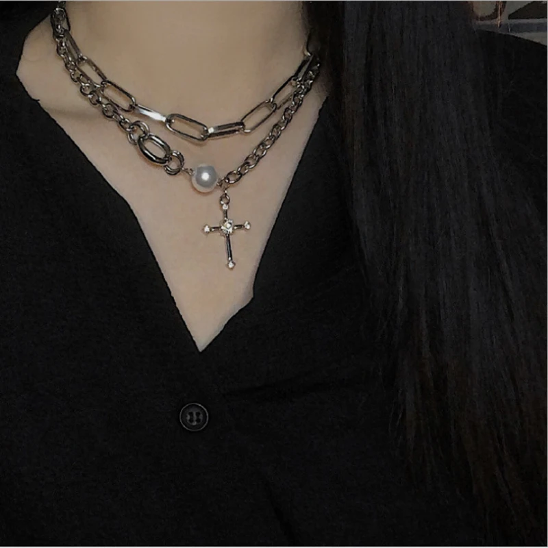 

Женское Двухслойное ожерелье с жемчужным Цирконом в стиле панк