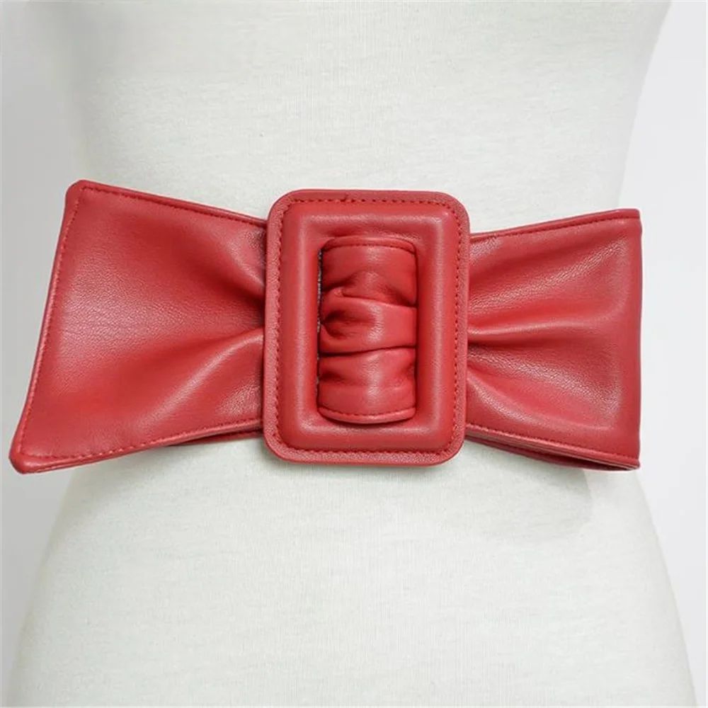 

Wide Women Belt For Dresses Leather Big Bow red Cummerbund Ladies Fashion 2021 Brand Solid Female Wide Waist Belt