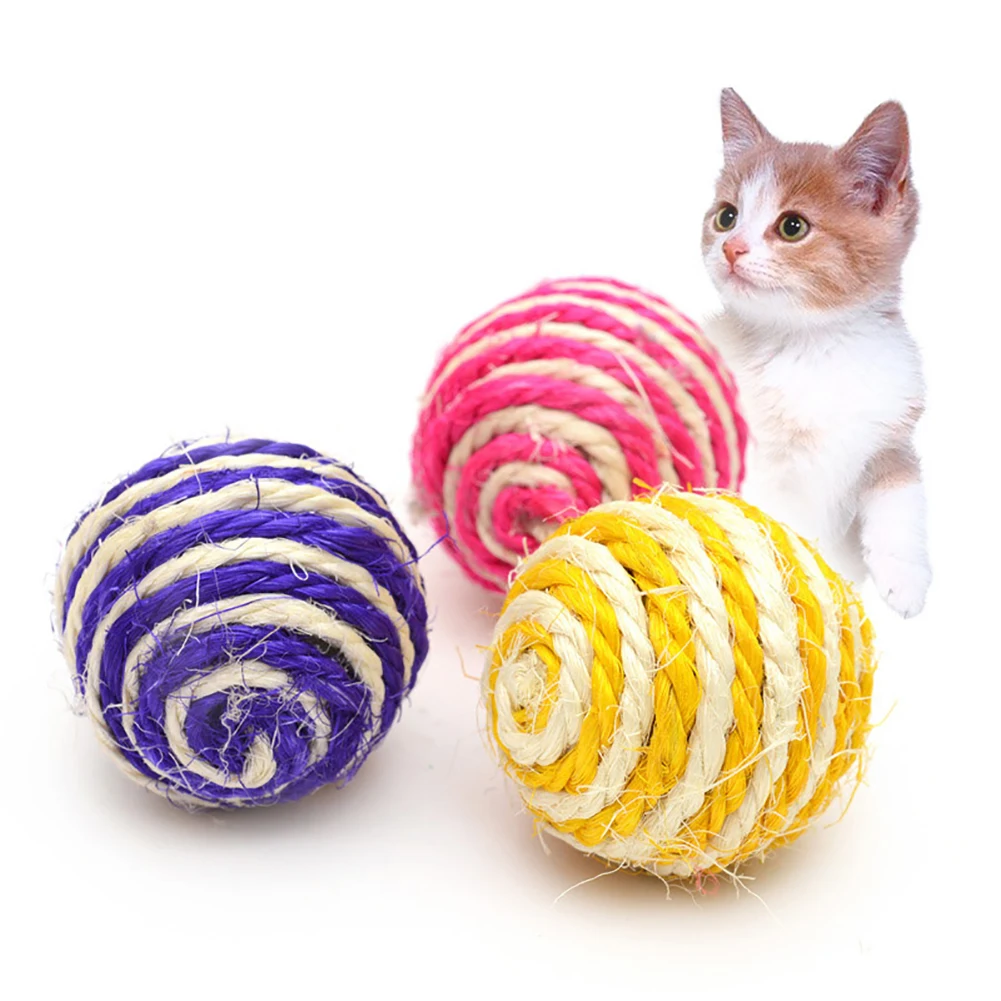 

Cat Pet Sisal Rope Weave Ball Teaser Play Chewing Rattle Scratch Catch Toy Interactive Scratch Chew Toy For Pet Cat Dog