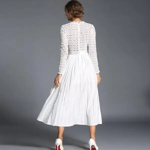 2020 осеннее женское кружевное лоскутное Плиссированное Макси платье vestidos