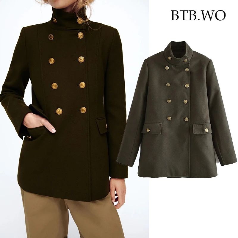 

BTB.WO Za Blazer Women 2021 Double Fashion Blazers Woman Coat Vintage Long Sleeve Autumn Office Wear Female Suit Jacket