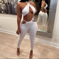 summer outfits for women 2021 matching sets halter backless tank top hollow out lace up leggings pants fashion sexy club suit