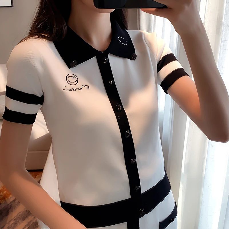 

French first love small fragrance fashion knitting summer small cardigan women's leisure two piece skirt