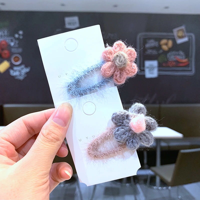 Заколки для волос однотонные из шерсти фетровые Плюшевые BB заколки подарок на