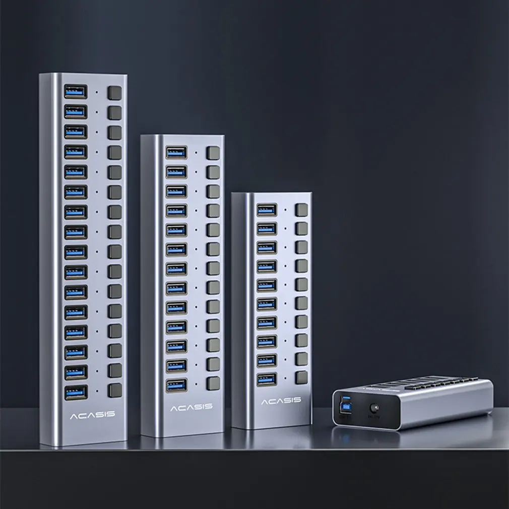 

Промышленный концентратор USB 3,0 7/10/13/16 алюминиевый переключатель с адаптером питания 12 В и поддержкой зарядного устройства для MacBook Pro