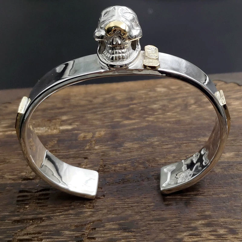 

Новый дизайн мужской Открытый браслет с головой черепа в стиле ретро молния тренд Браслет в стиле рок панк ювелирные изделия аксессуары