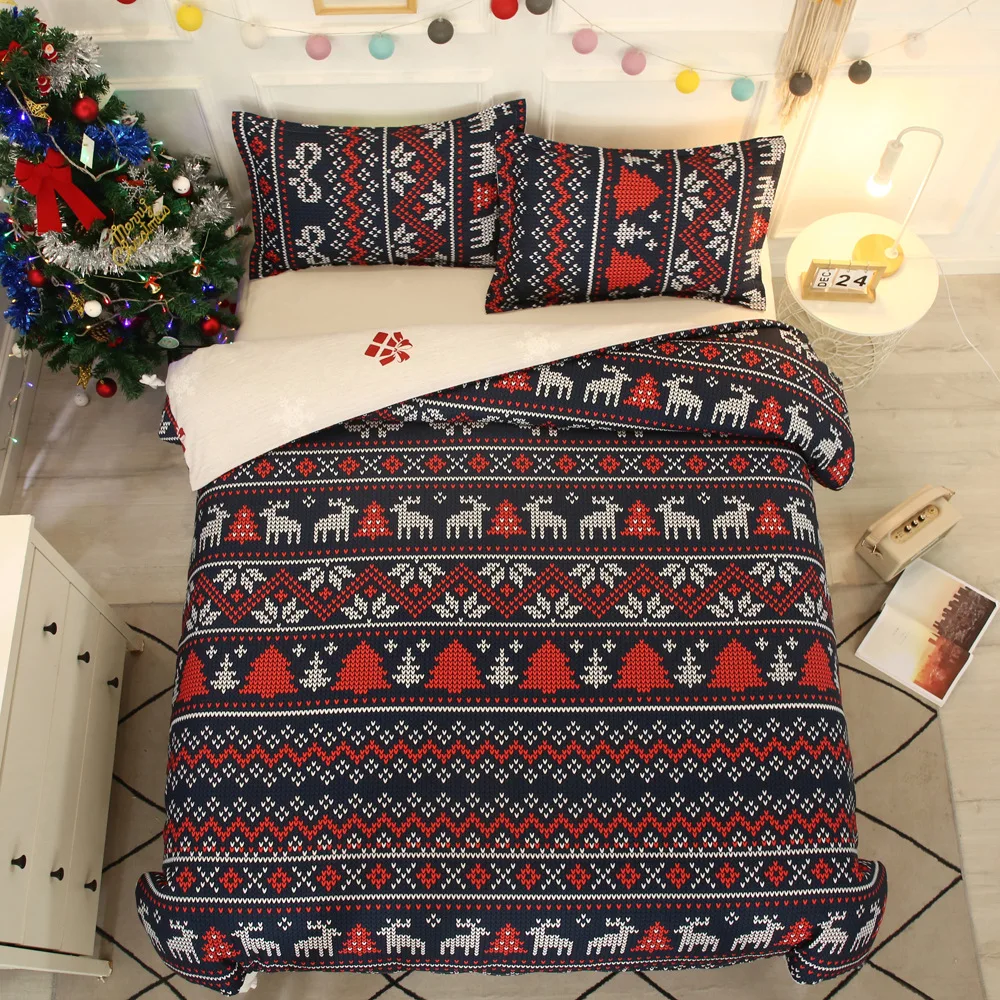 

3pcs Hot Christmas Bedding Set Snowflakes Christmas Tree Elk Home Bedding Sets Duvet Cover Warm Bed Sheet Set Hotel Decoration