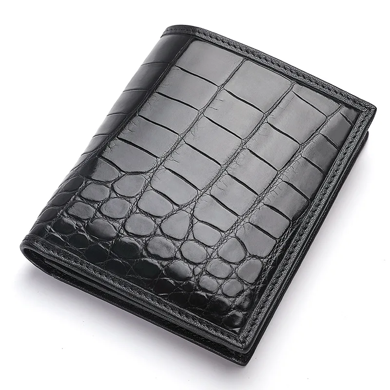 vertical black McParko, мужской кошелек из крокодиловой кожи, роскошный, из натуральной кожи, маленький кошелек для мужчин, короткий кошелек, двойной, коричневый, черный, крокодиловый кошелек - Цвет: vertical black