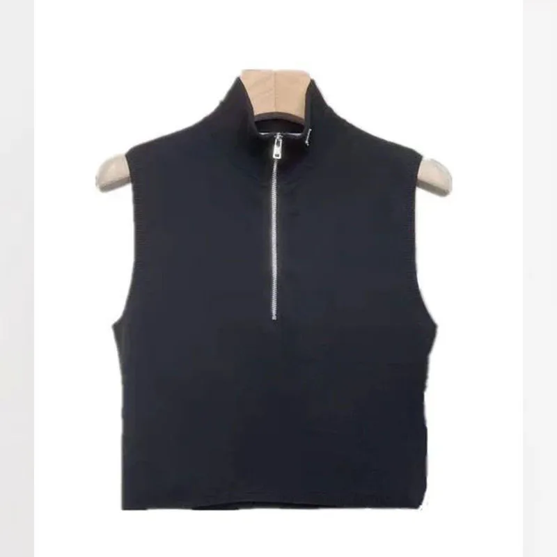 

2021 Summer Woman's Tops Super-Short Zipper Solid Black Hign-End Blouse Sexy Skinny Tees Young Cute Shirts