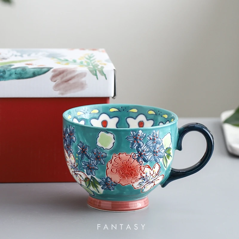 Керамическая чашка для завтрака с молоком и овсянкой ручная роспись кофейные