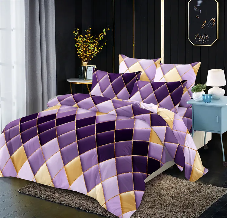 Wind Gilded Lines Quilt Cover Diamond Line Duvet Cover Set Bedding Set Luxury Bed Three Pieces Sets Bedding Without Sheet