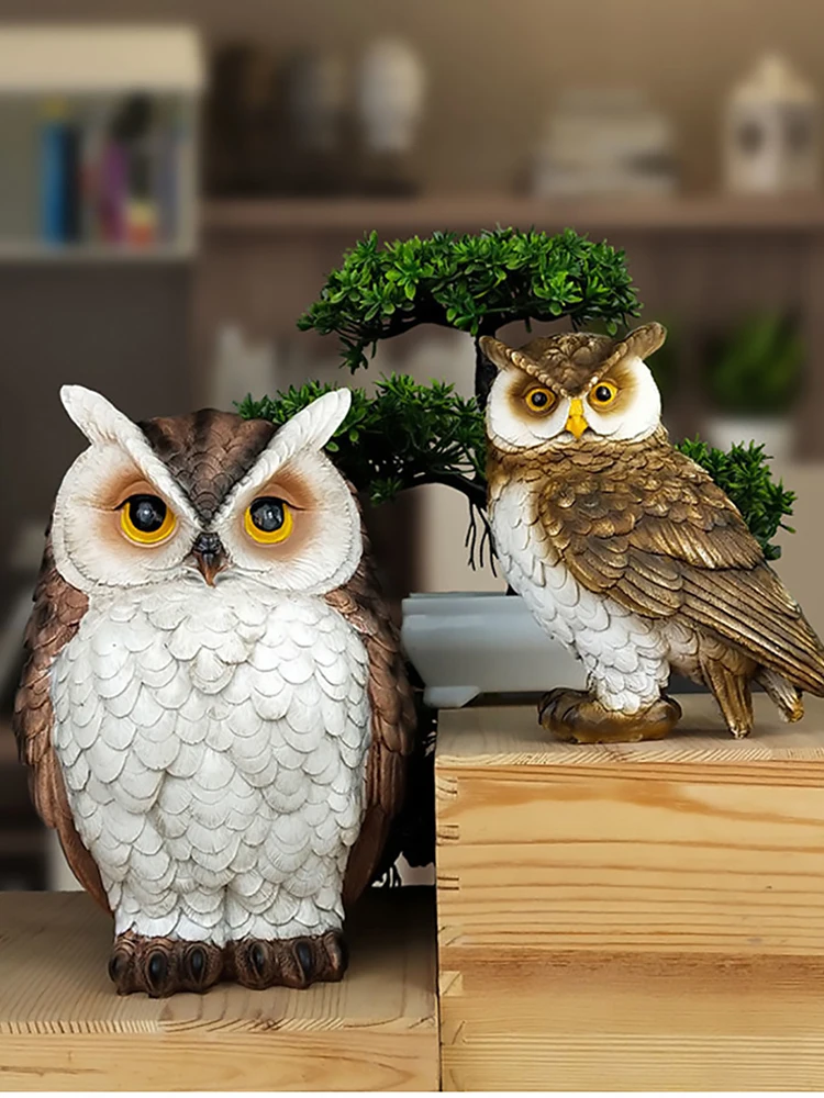 

Simulation owl statue room garden decoration resin owl bird statue ornaments home living room decor crafts gifts office decor