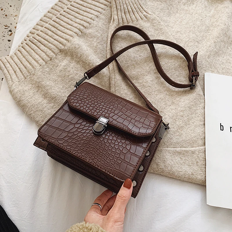 Квадратная сумка через плечо с каменным узором 2019 модная Новая