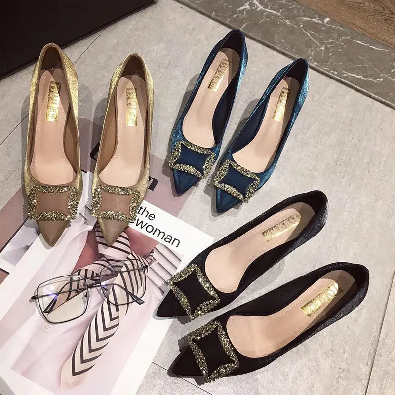 

2021 Slimming Shoes Beige High Heels Shallow Mouth Sandals Ladies Pointed Pumps Slip On Lace-Up Latest All-Match 12cm African Sp
