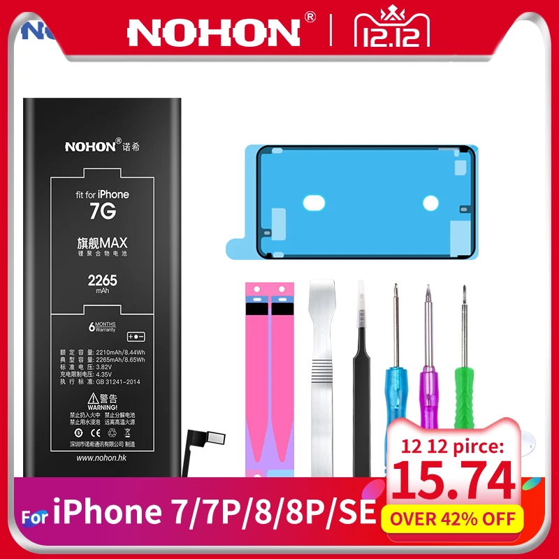 Nohon аккумулятор для iPhone 7 8 Plus 7 Plus 8 Plus SE Bateria для iPhone7 Замена максимальная емкость мобильного телефона Batarya+ Бесплатные инструменты