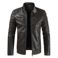 2021 new brand trendy mens cross border popular velvet thickened stand collar leather coat cuffs zipper leather coat