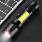 Светодиодный фонарик со встроенным аккумулятором и зарядкой через USB, лм, XM-L T6 COB, масштабируемый, 3 режима, алюминиевый фонарь для кемпинга