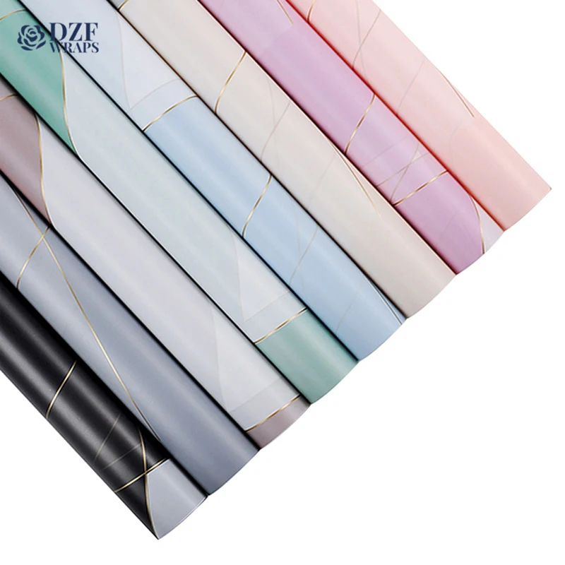

20 Sheets Graceful Gold Line Waterproof Frosted Flower Wrapping Paper Matt Surface Rose Bouquet Flower Shop Package Materials