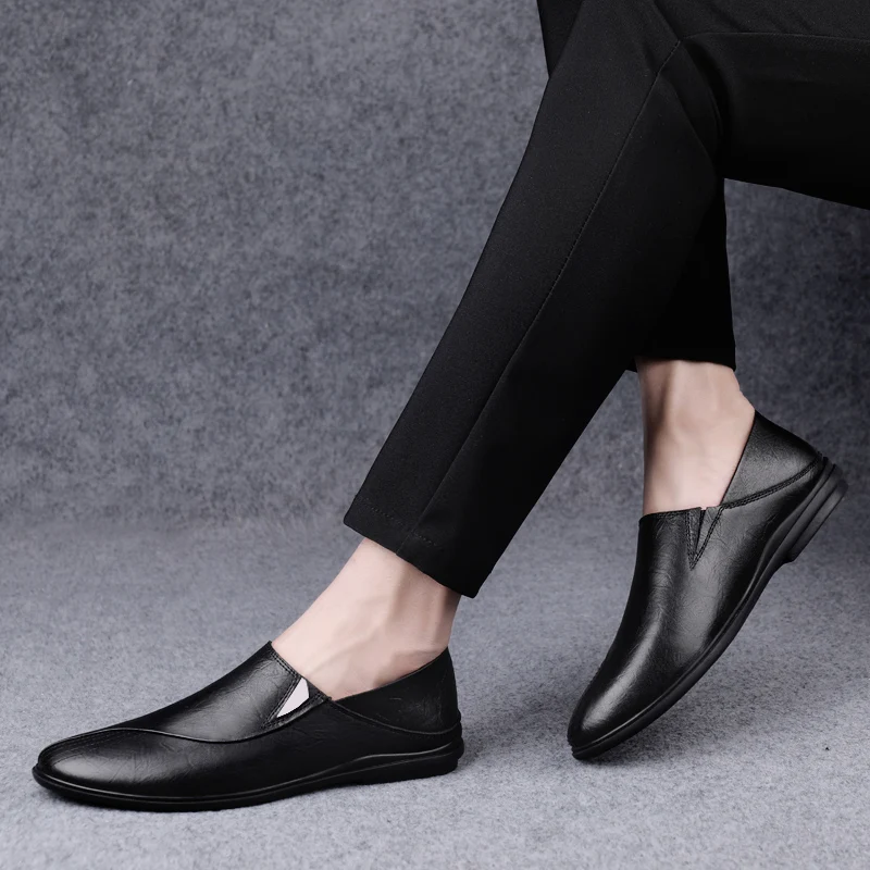 

Кроссовки Slipon мужские кожаные, дизайнерские кеды, повседневная обувь, белый цвет