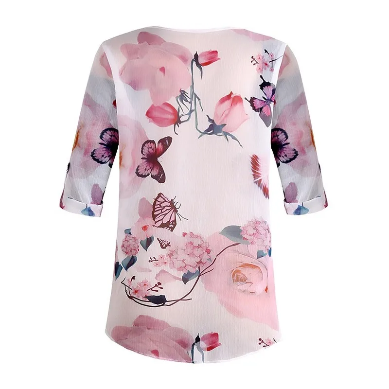 

Autumn New European and American Long-Sleeved V-neck Printed Top Chiffon Shirt Blusas Mujer De Moda Plus Size Kimono