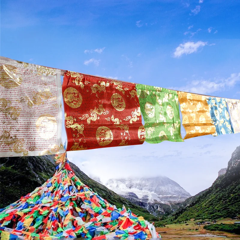 Lian-shi barrier removal prayer flags with five colors and bronzing dragon patterns are Tibetan buddhist articles | Дом и сад