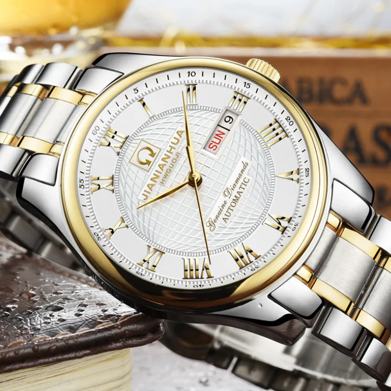 Brand Business Men Elegant Dress Watches Mechanical Self-winding Automatic Wrist watch Week Calendar Full Steel Roman | Наручные часы