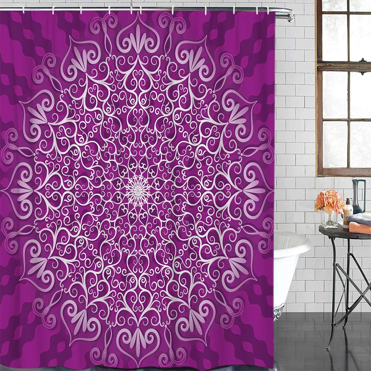 

Фиолетовый Круглый цветы душ Шторы полиэстер ткань Ванная комната Домашний декор Водонепроницаемый душ Шторы s с крючками